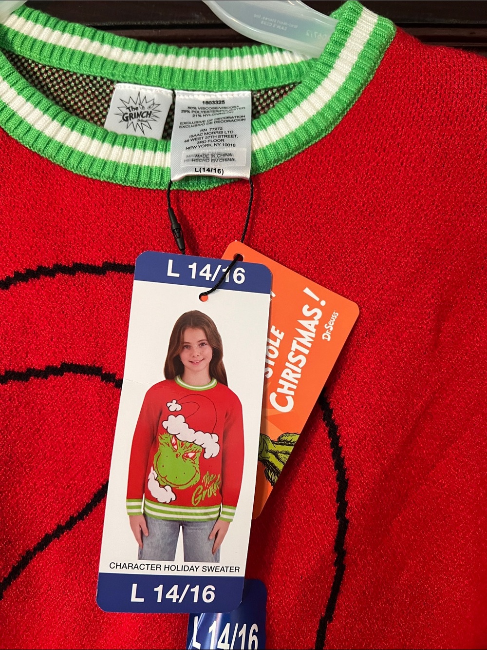 The Grinch Red Holiday Sweater with Green Trim